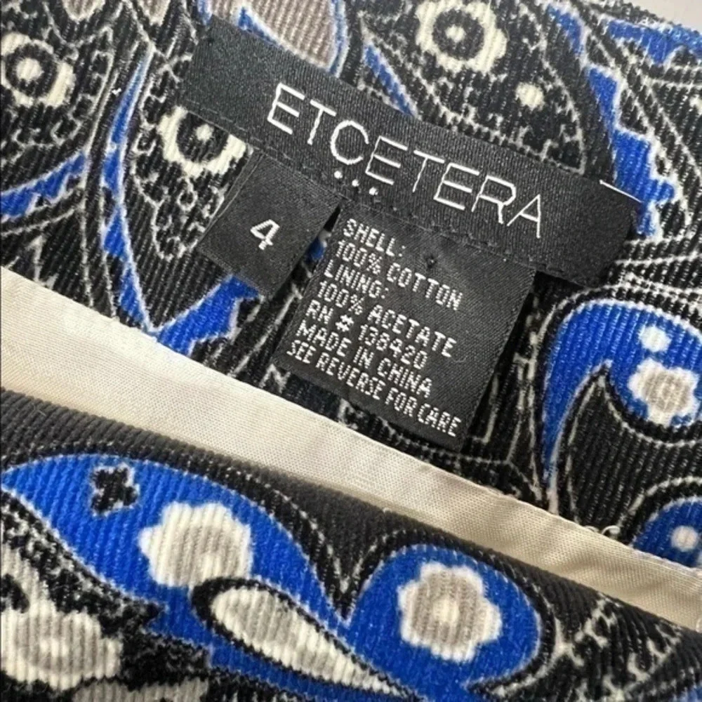 ETCETERA size 4 blue gray paisley print corduroy skirt